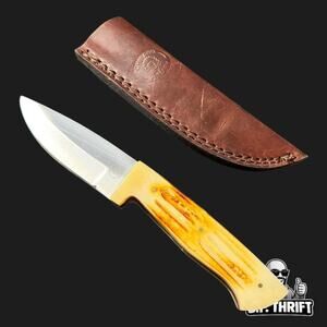 Chipaway Cutlery Vintage Fixed Blade Knife Bone Handle Leather Sheath Hunting